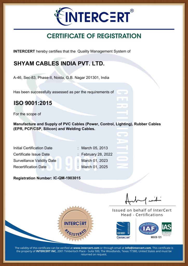 License | ISO Certificate | Shyam Cables